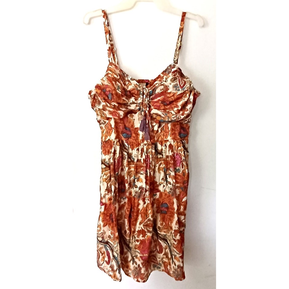 Jessica Simpson Women L Paisley Sundress Boho Mini Dress Tassel Whimsical Ethnic
